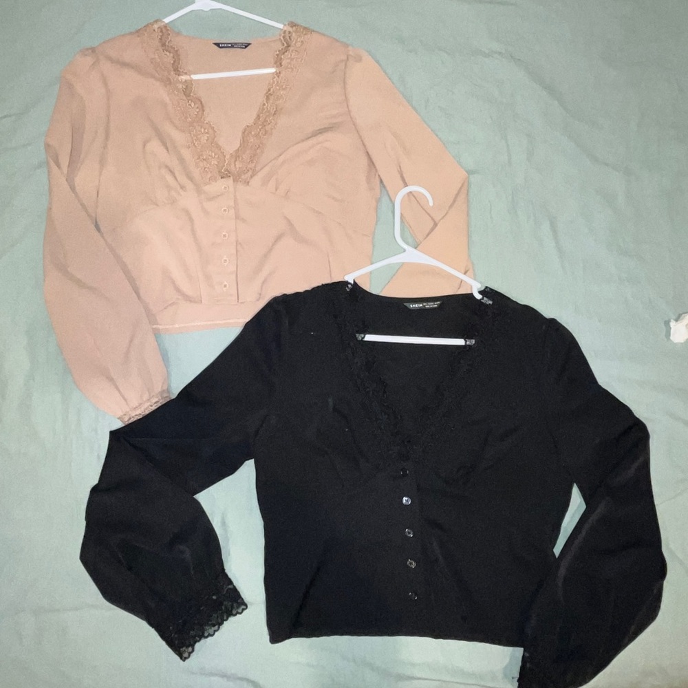 SHEIN Black and Tan Lace Long-sleeve